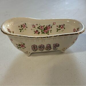 Vintage Floral Soap Dish with Gold Accents